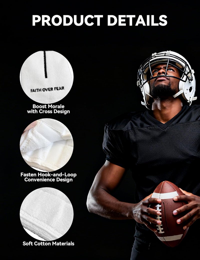 HAFITH 4 Pack Football Towels for Quarterbacks – Cotton Sports Towel with Hook & Loop Closure, Thin Absorbent Sideline Towels for Men & Youth Players, White - Image 4
